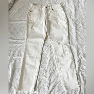 NEW White Beige Distressed Skinny Jeans Size 10 Regular Sonoma Cream Raw Hem